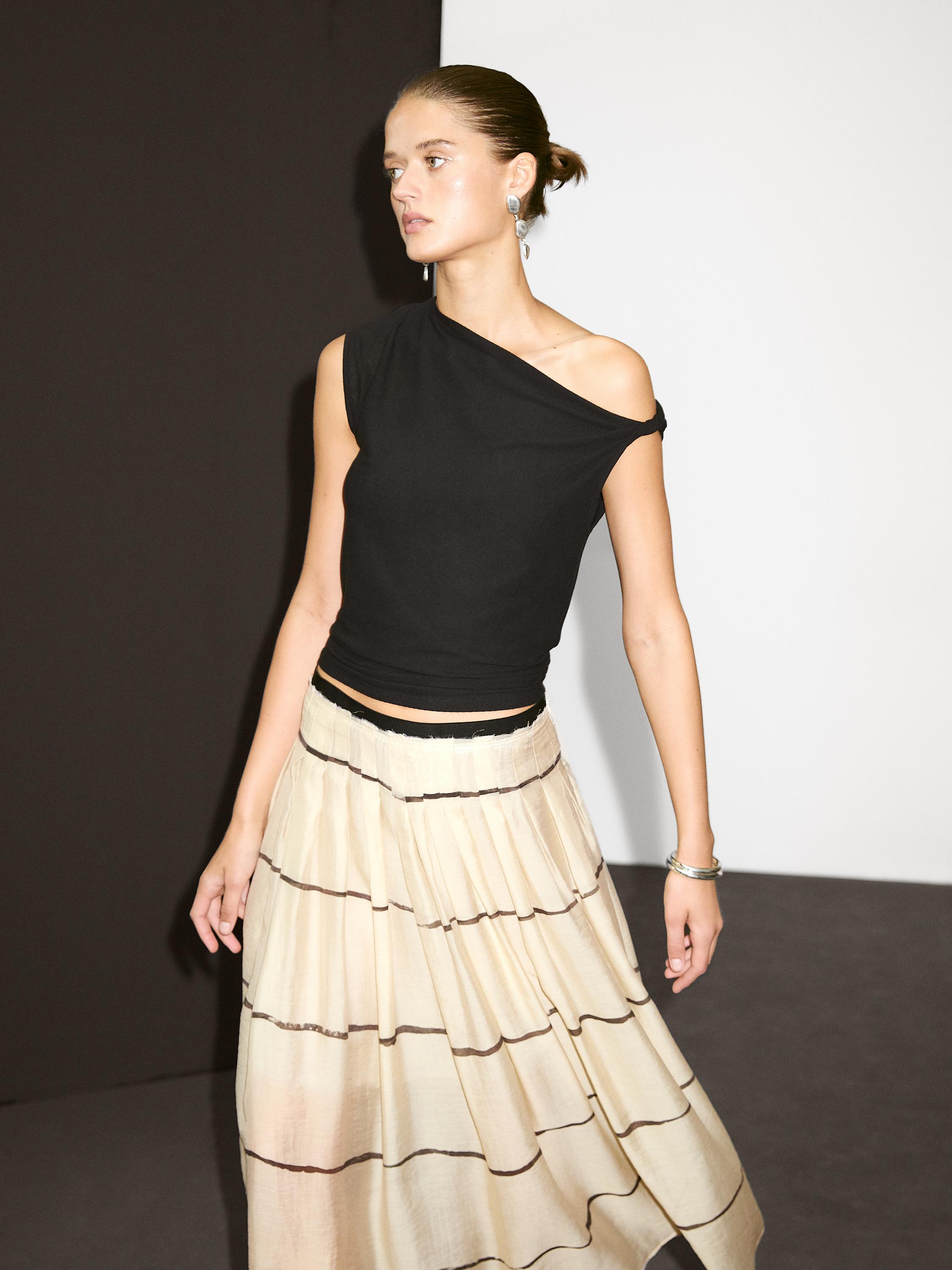 Striped flowing midi skirt